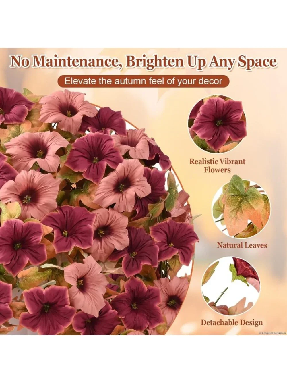 8 Pcs UV Resistant Artificial Mums for Outdoors - Mixed Brown Floral Decor
